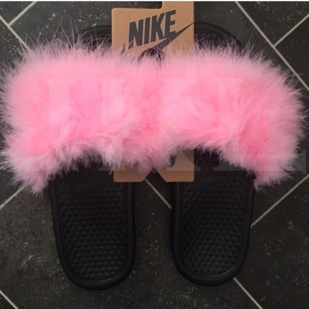 Pink Nike Fur Slides